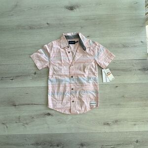 Calvin Klein Jeans Striped Cotton Button Down Short Sleeve Lt Coral S NWT